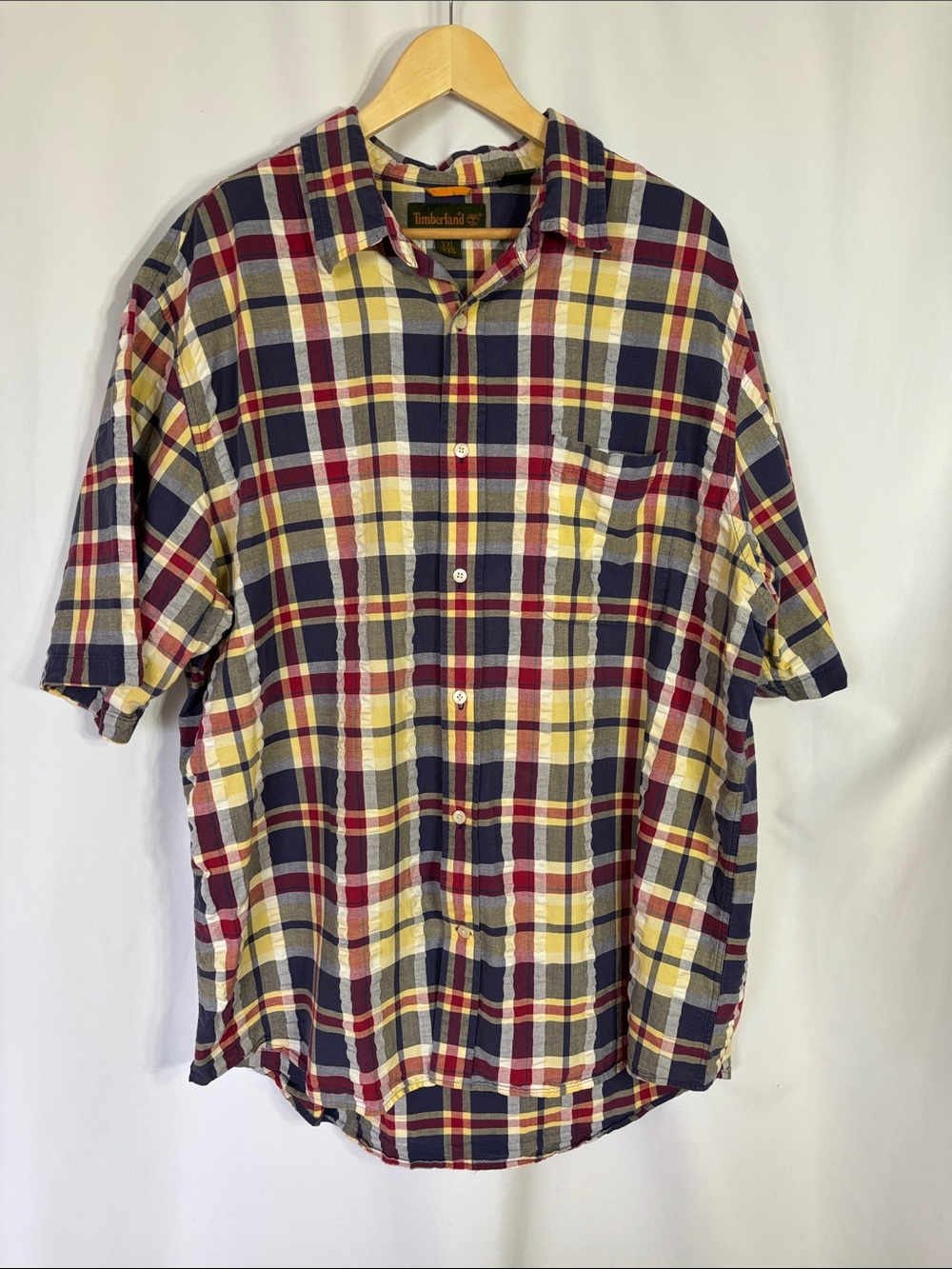 Timberland Men's Plaid Seersucker Short Sleeve Shirt XXL EUC